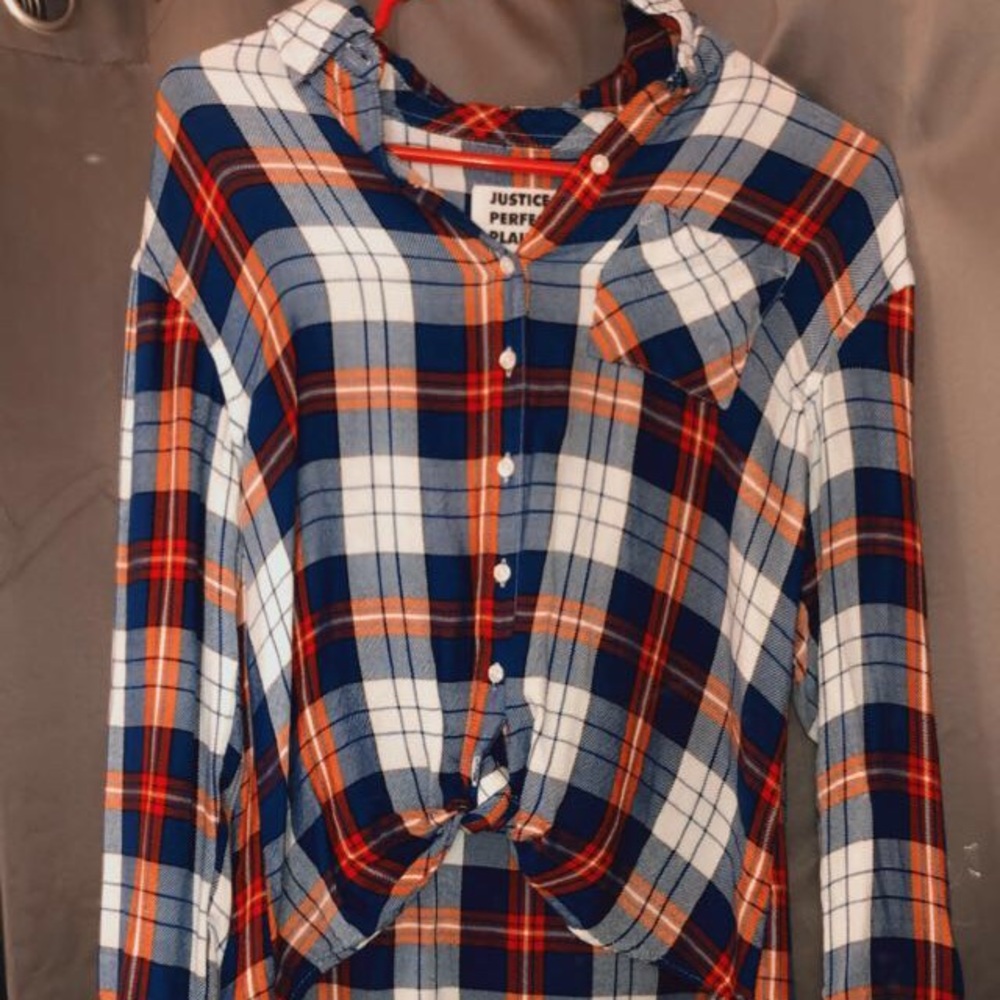 Red white and blue plaid shirt